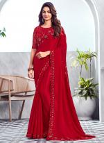 Silk Red Party Wear Embroidery Work Saree